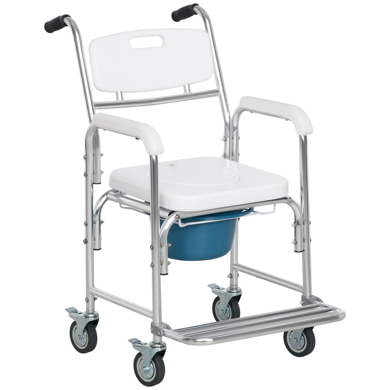 Homcom – Shower Commode Wheelchair, Padded Seat, 330 Lbs – White