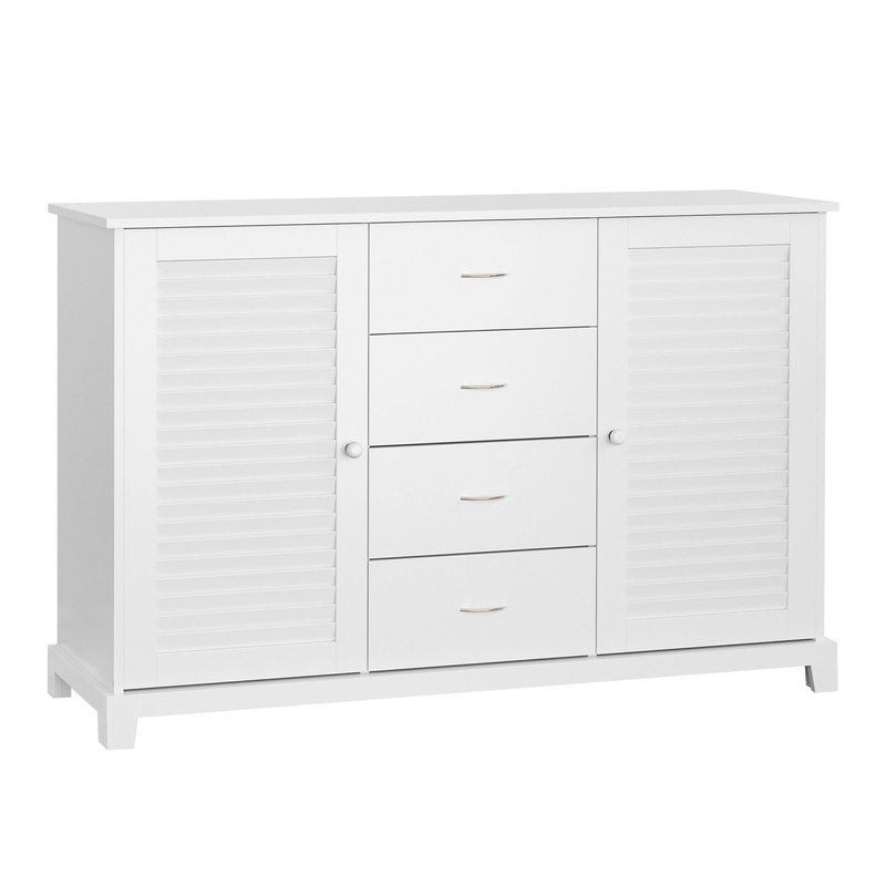 Homcom – Sideboard Buffet Cabinet, Kitchen Cabinet, Coffee Bar Cabinet With 4 Drawers And 2 Louvered Doors For Living Room, Kitchen – White