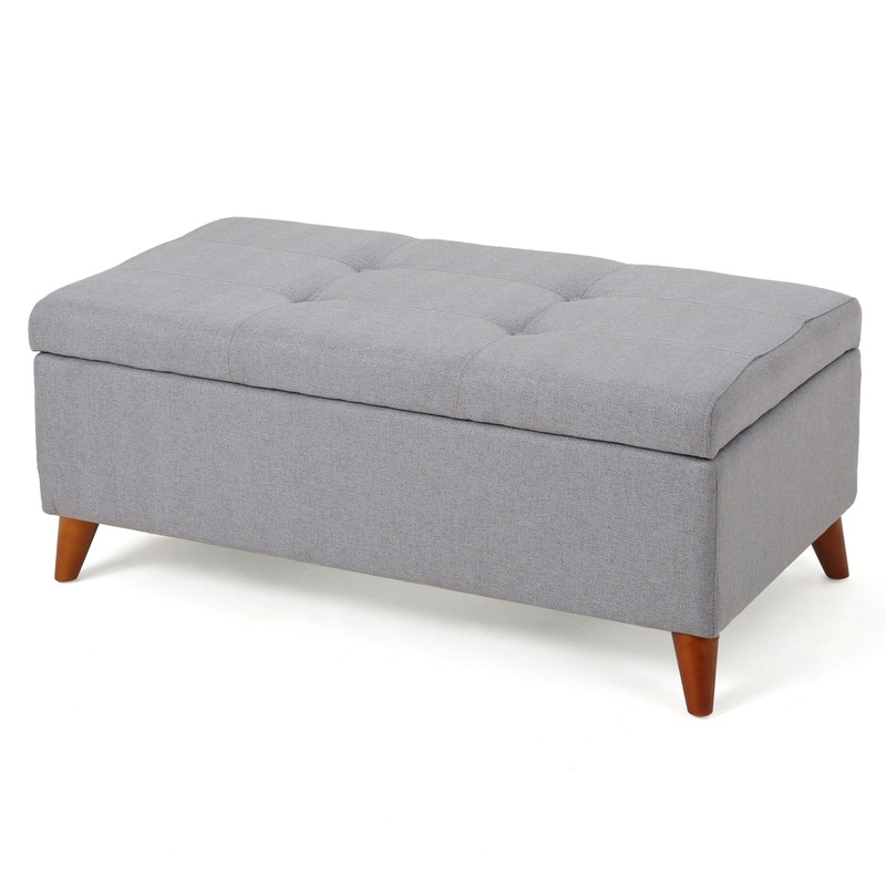 Kinetics – Upholstered Storage Ottoman With Lift-Top And Button Tufted Seat – Light Gray