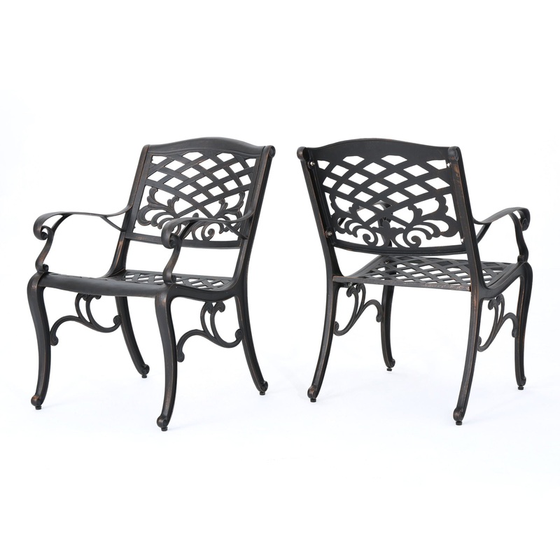 Luminea – Outdoor Aluminum Dining Chair With Scroll Design, Lattice Pattern And Cabriole Legs – Copper