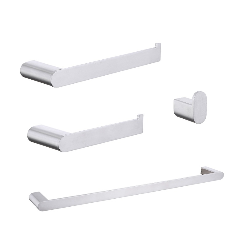 Modern Wall Mounted Bathroom Hardware Set With Robe Hook, Towel Rail, And Tissue Paper Holder – Brushed Nickel
