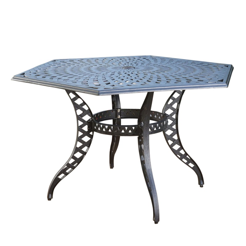 Outdoor Cast Aluminum Dining Table With Lattice Top And Umbrella Hole – Black