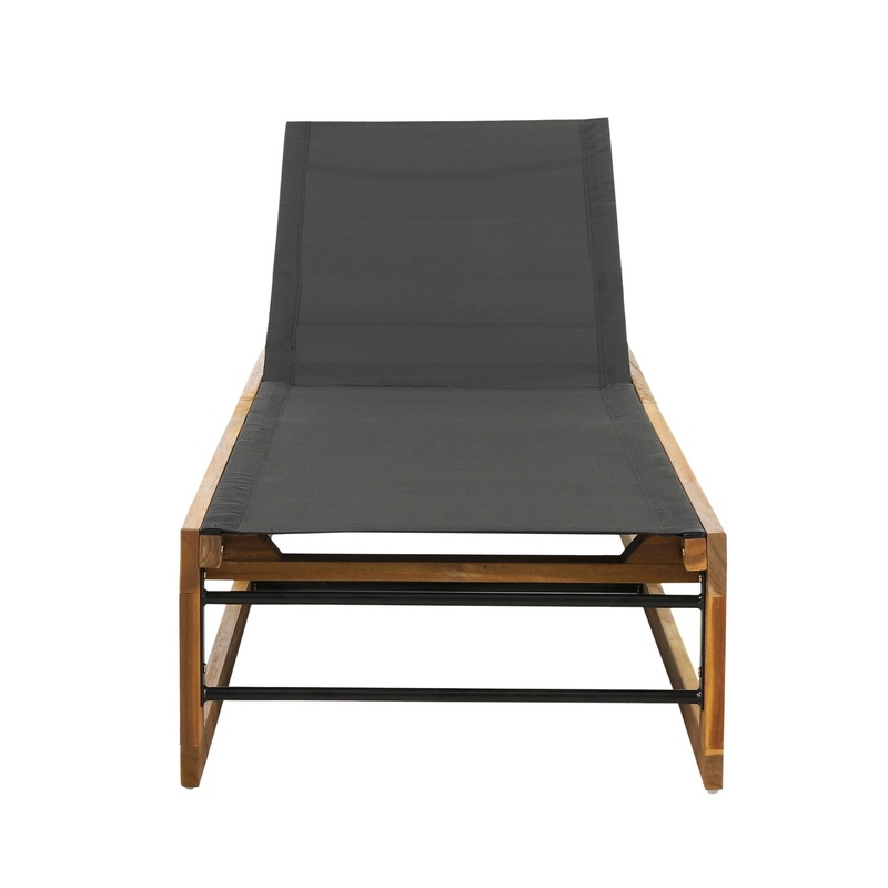 Outdoor Chaise Lounge With Acacia Wood Frame And Mesh Seat – Teak