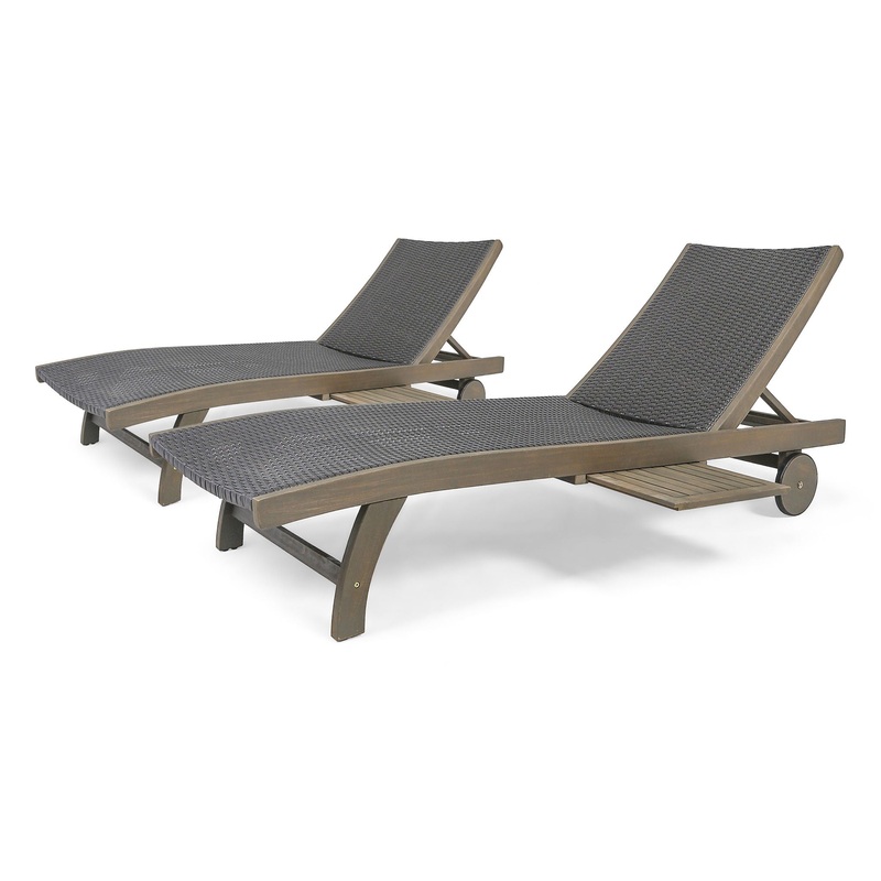 Outdoor Chaise Lounge With Pull Out Tray And Wicker Seat – Gray