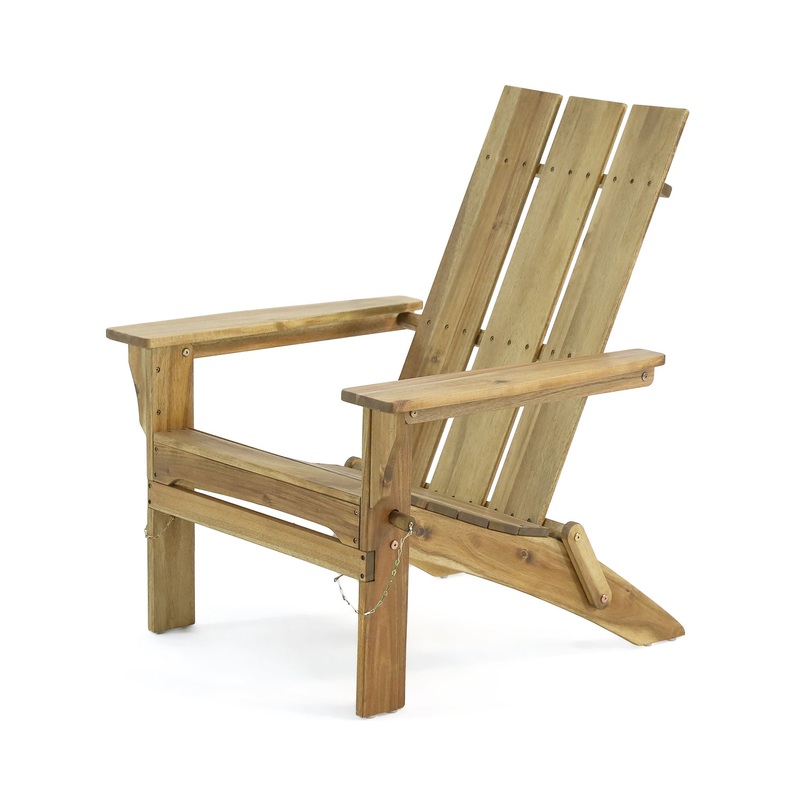 Outdoor Foldable Adirondack Chair With Slat Back – Natural