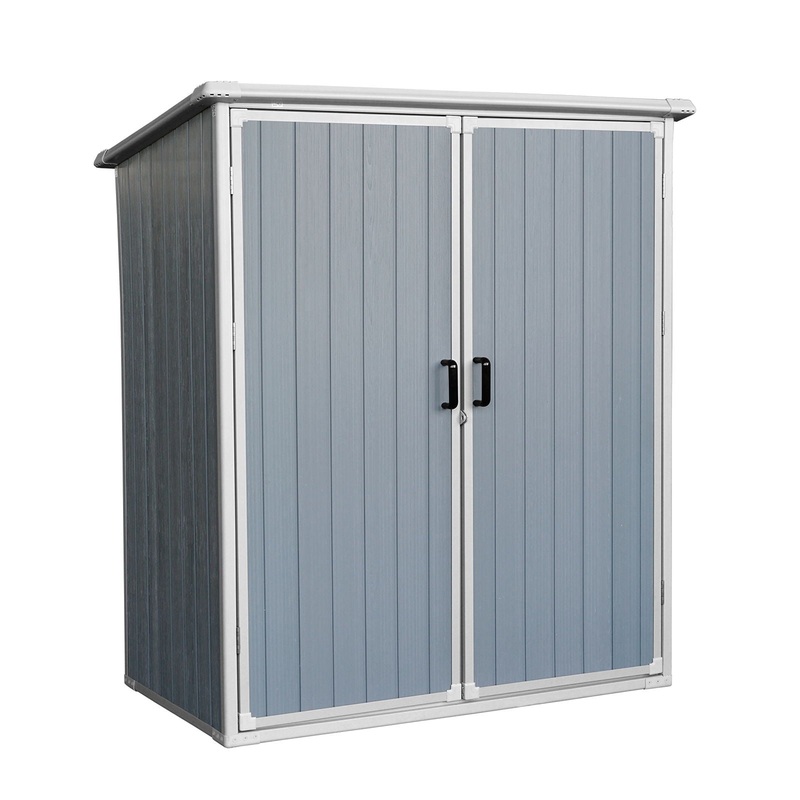 Outdoor Storage Shed Waterproof Resin Cabinet With Lockable Doors For Bikes And Patio Furniture – Gray