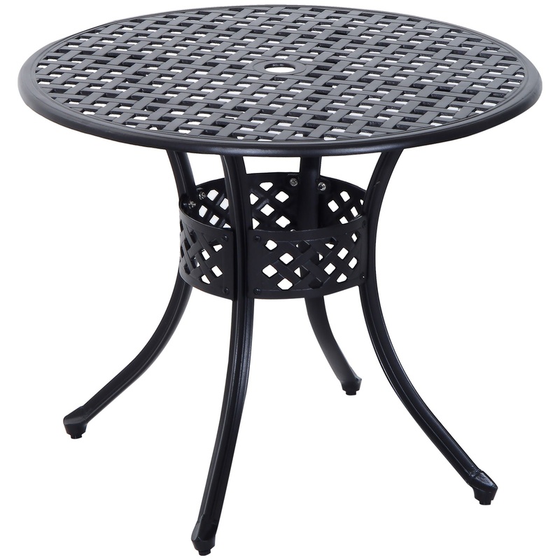 Outsunny – 33 Patio Dining Table Round Cast Aluminium Outdoor Bistro Table With Umbrella Hole – Black