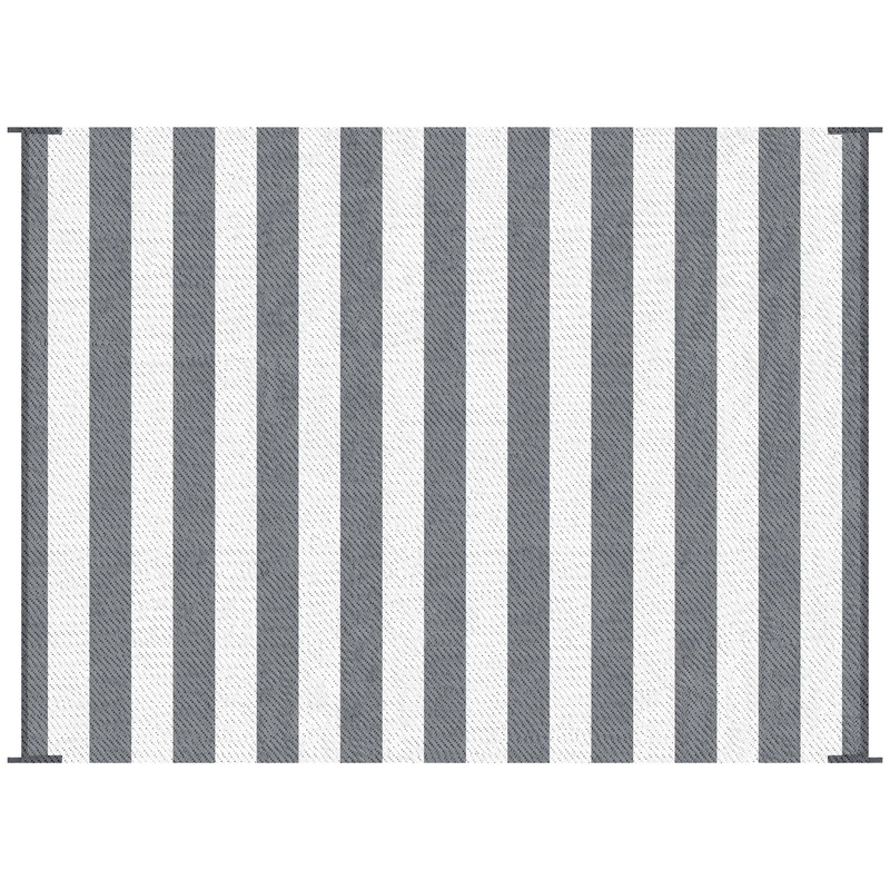 Outsunny – Reversible Outdoor Rug, 9′ x 12′ Waterproof Plastic Straw Floor Mat, Portable Rv Camping Carpet With Carry Bag, Large Floor Mat For Backyard, Deck, Picnic, Beach – Gray & White Striped