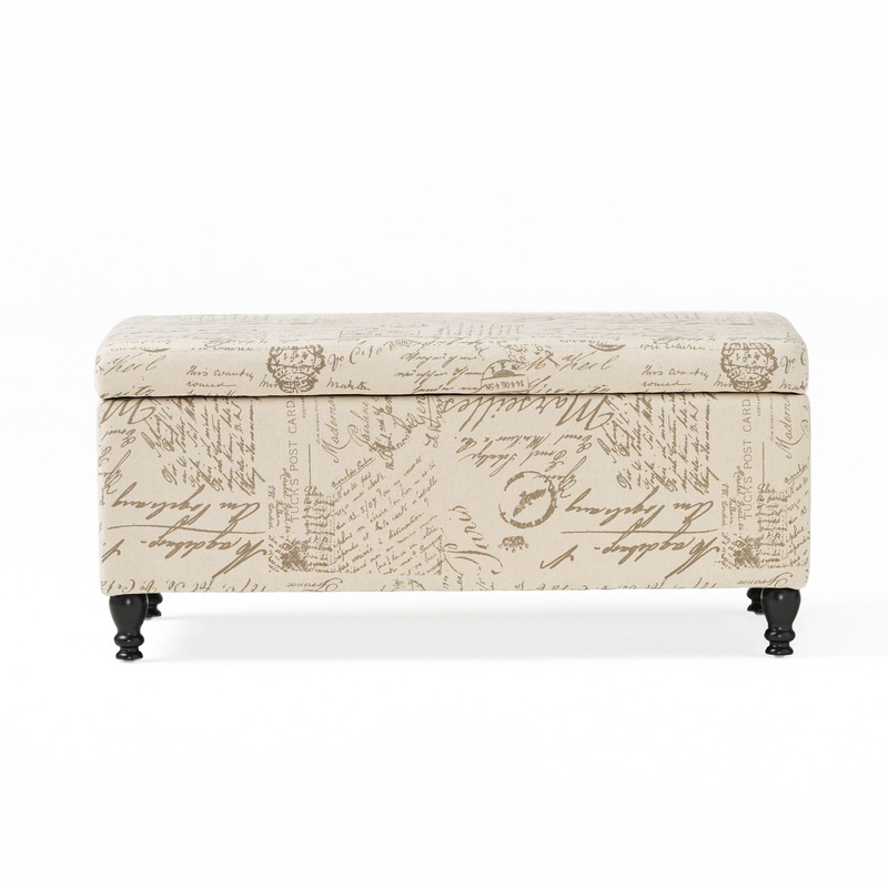 Parisian Upholstered Fabric Storage Ottoman – Beige / Reclaimed Natural