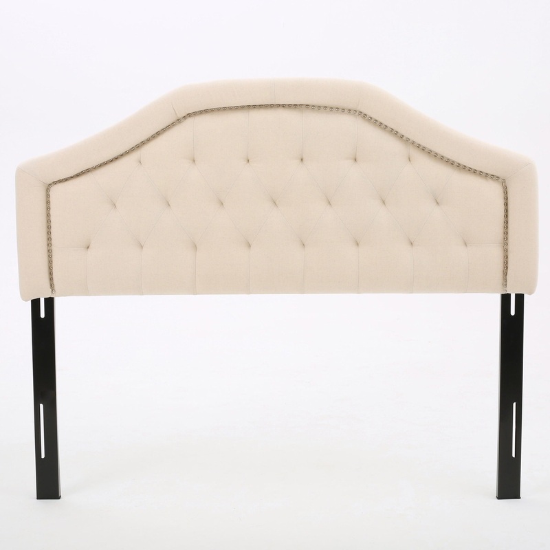 Queen & Full Size Headboard With Diamond Tufting And Nailhead Trim – Beige