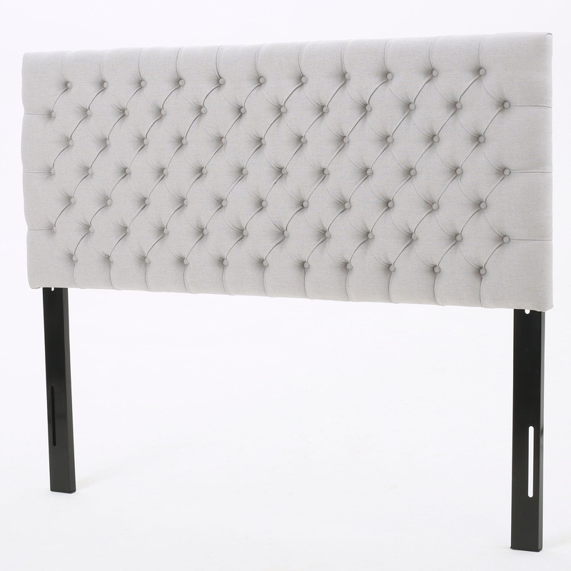 Queen Size Headboard With Button Tufting – Light Gray
