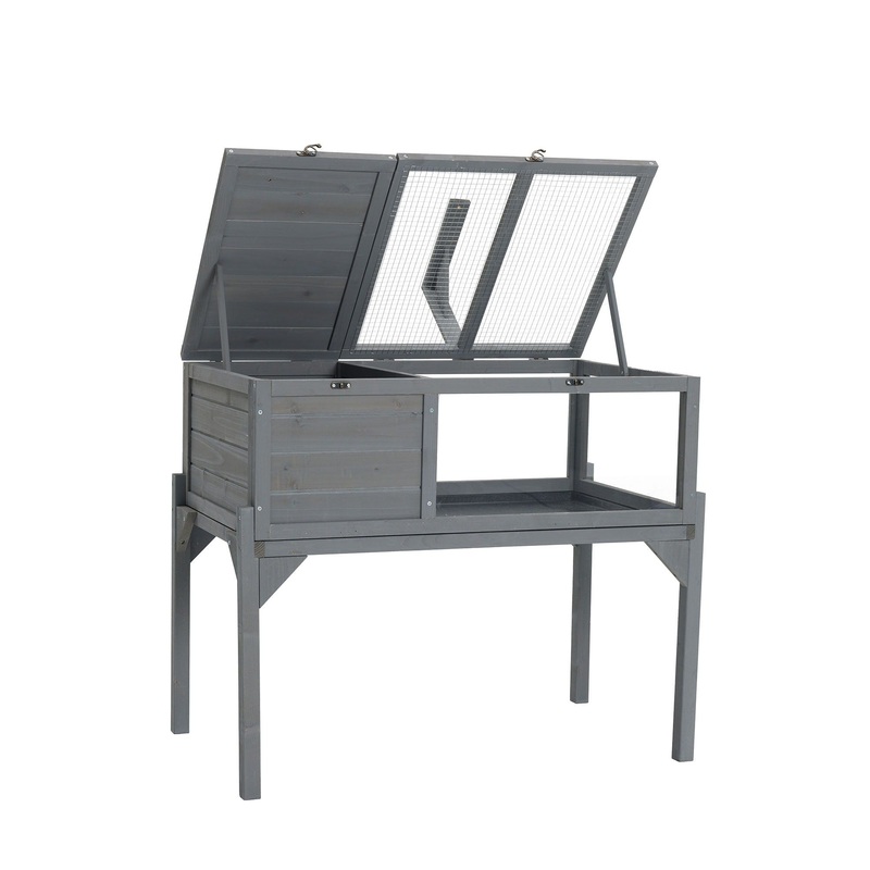 Tortoise Habitat Indoor & Outdoor Wooden Tortoise House With Detachable Legs Reptile Cage For Small Animals Non Leak Waterproof Tray – Gray