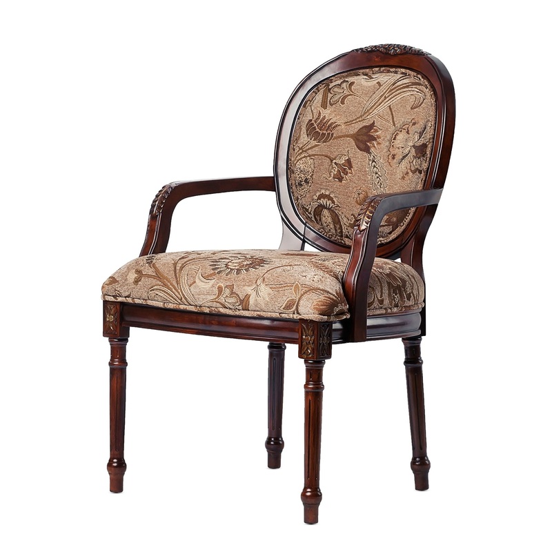 Bernice – Traditional Oval Back Chair With Floral Carvings – Brown / Beige Gray