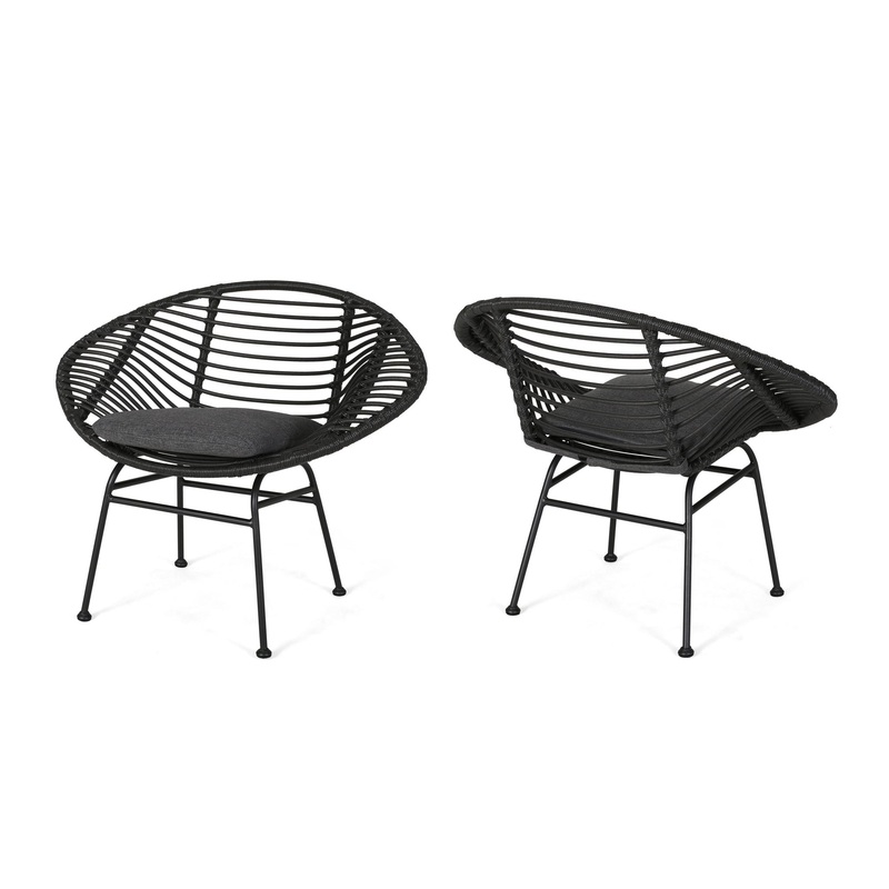 Cordella – Outdoor Woven Wicker Chairs With Cushions, (Set of 2)