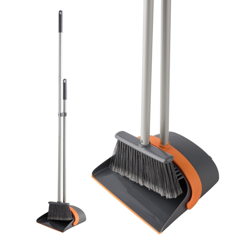 Efficient Home Cleaning Combo Broom And Dustpan Set With Long Handle Sturdy Design – Orange