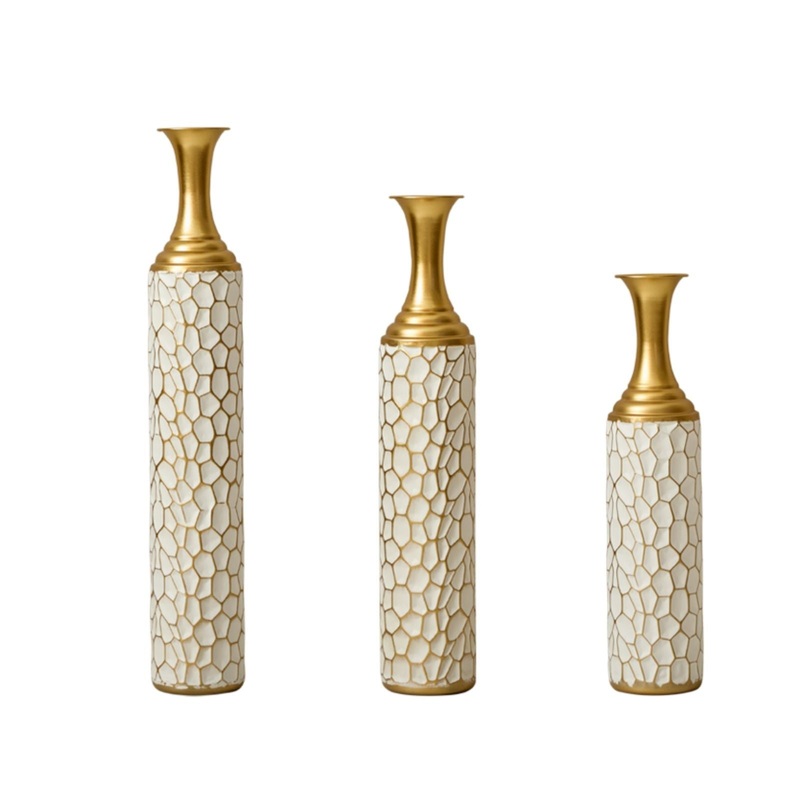 Floor Metal Vase Modern Style Decoration Home Metal Vase (Set of 3) Gorgeous Home Decoration Large Glazed Metal Vases – Gold / White