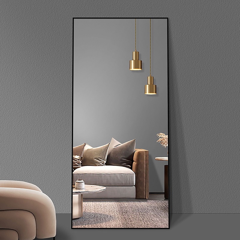 Floor Mirror Full Length Mirror Ultra Thin Aluminum Alloy Frame Modern Style Standing / Hanging Mirror Wall Mounted Mirror – Black