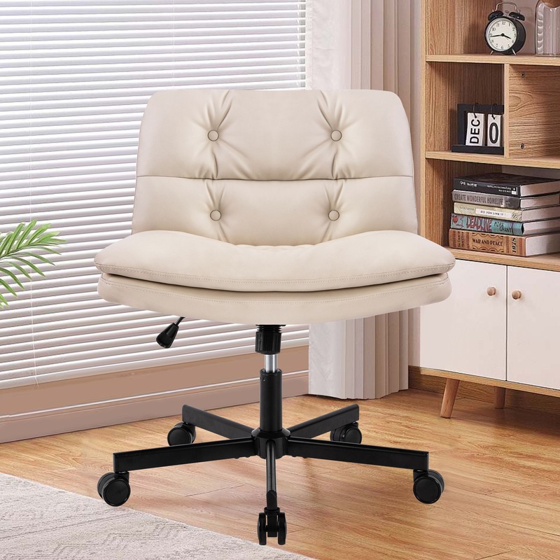 Large Size Swivel Home Office Desk Chair Armless Office Room Chair – Beige