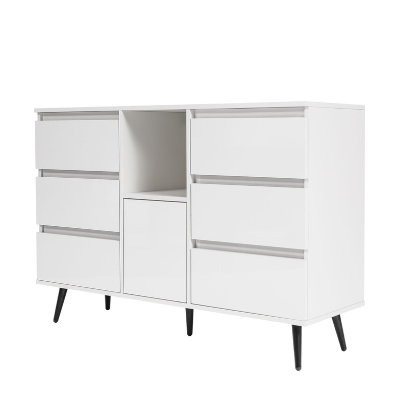 Living Room Sideboard Storage Cabinet With LED Light, Modern Kitchen Unit Cupboard Buffet Wooden Storage Display Cabinet – White