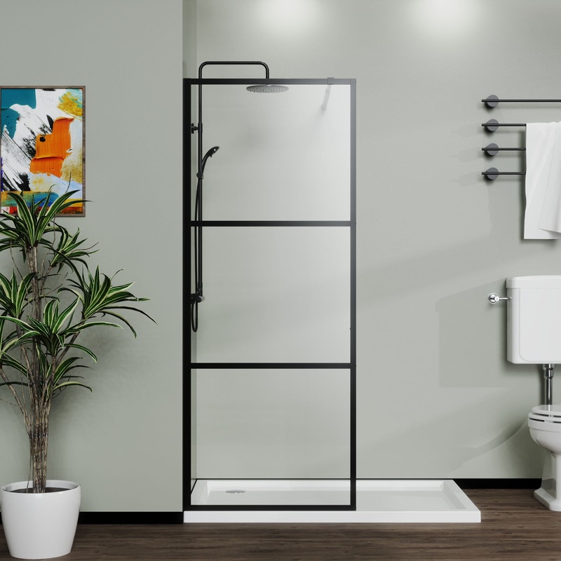 Shower Screen Door Walk In Wet Room, 3 Panel Style – Black