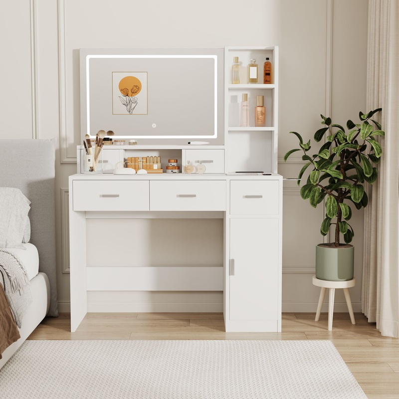 40.95 Newly Designed Smart Mirror Dressing Table With Drawers And Storage Cabinet, Dressing Table With Dressing Pad For Bedroom, Dressing Room