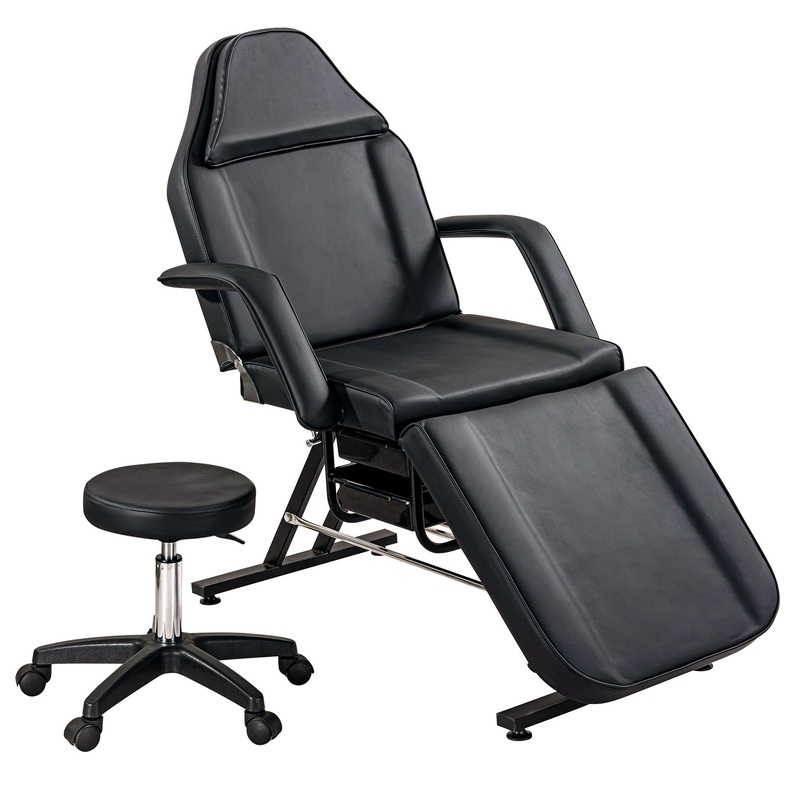 72.8 Massage Salon Tattoo Chair With Two Trays Esthetician Bed With Hydraulic Stool, Multi-Purpose 3-Section Facial Bed Table, Adjustable Beauty Barber Spa Beauty Equipment