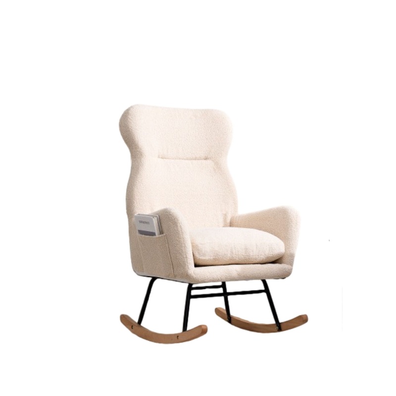 Modern Teddy Fabric Rocking Chair With High Backrest And Armrests Lounge Accent Chair For Living Room – Beige