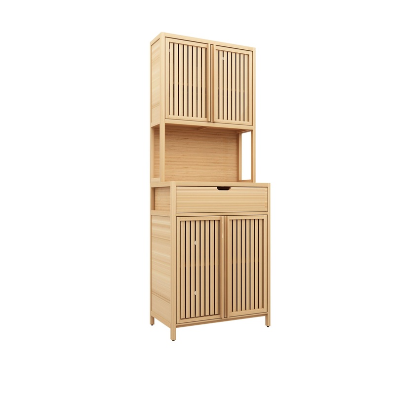 Rustic Cottage Style Double Door Bamboo Storage Cabinet With High Capacity For Main Living Spaces – Natural