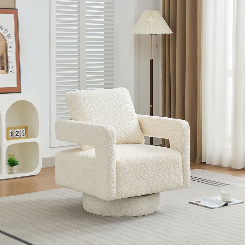 Square Swivel Accent Chair, Modern Rotating Arm Chair With Open Back, 360 Degree Rotation, Lounge Club Chair With Removable Back Cushion For Living Room, Hotel, Bed Room – Beige