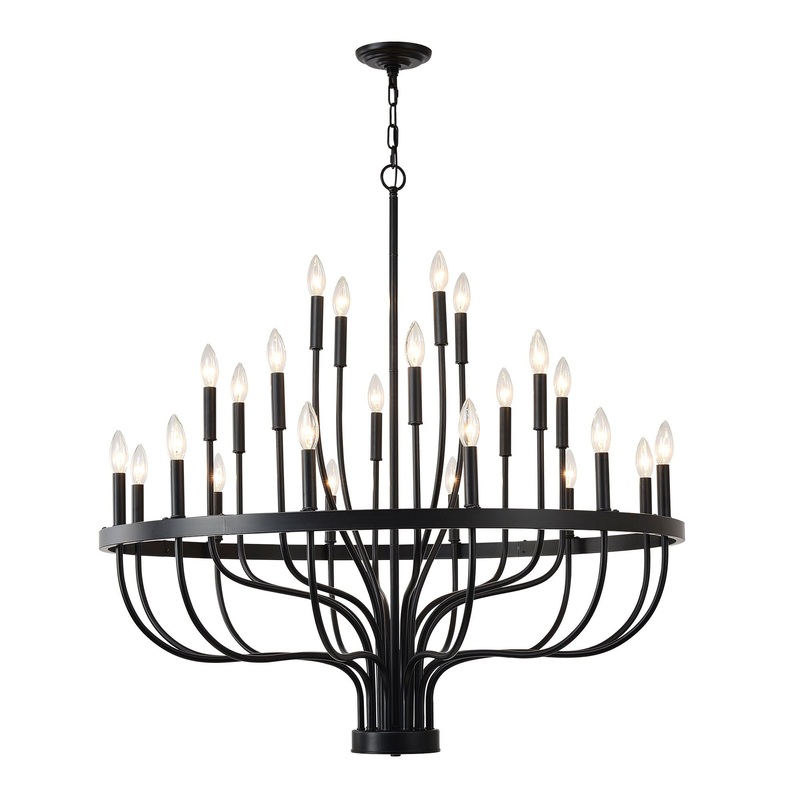 24 Light Chandelier Industrial Iron Candle Chandelier Modern Suspended Farmhouse Chandeliers Pendant Light Fixtures For Dining Room Bedroom Living Room Kitchen Island Foyer E12 Bulb (No Include) – Black