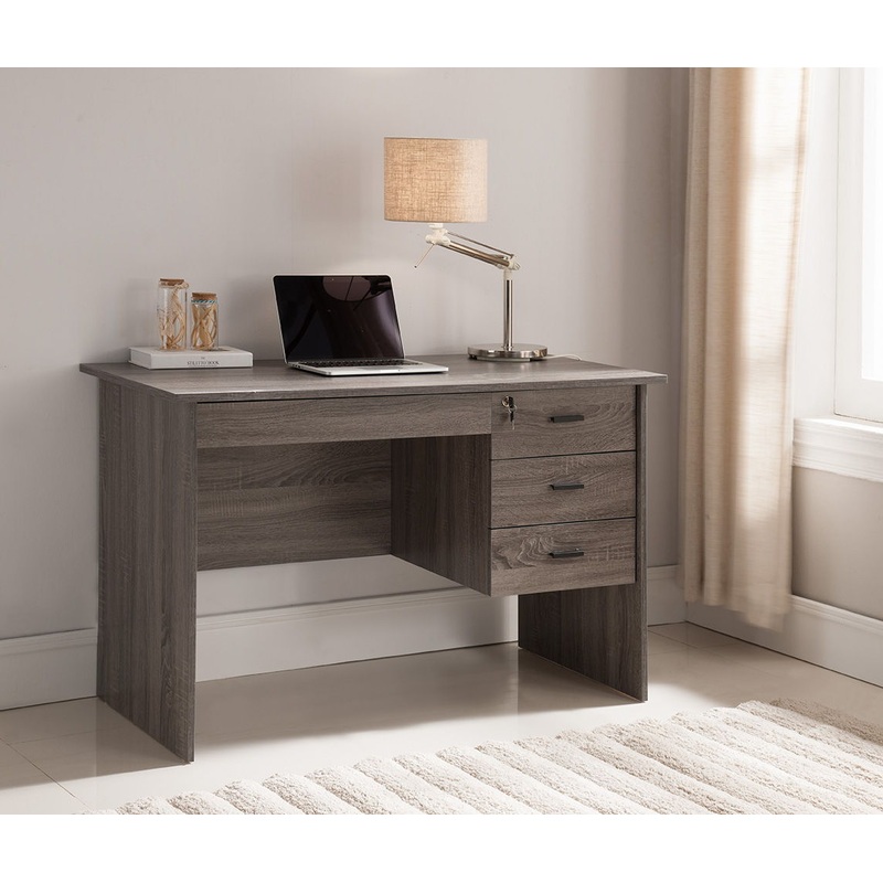 Executive Office Desk, Lockable 3 Drawer Home Office Desk – Distressed Gray