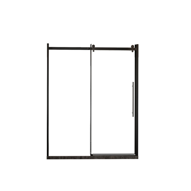 Frameless Shower Door Single Sliding, Clear Tempered Glass Shower Door With Zinc Roller Rail System, Stainless Steel Handle – Black