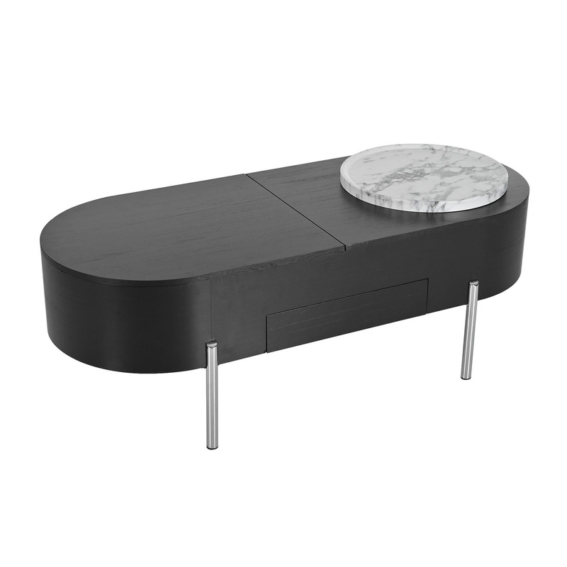 Lift Top Coffee Table With 360 Degree Marble Patterned Rotating Tray