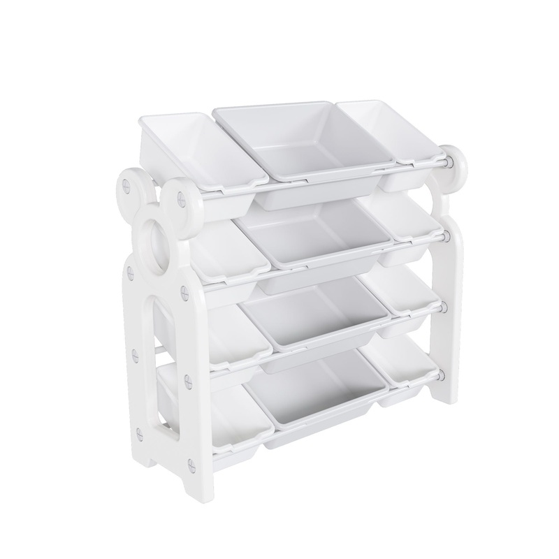 Multi Functional Kids Toy Storage Organizer Cabinet With Hdpe Shelf And 12 Bins – Gray White