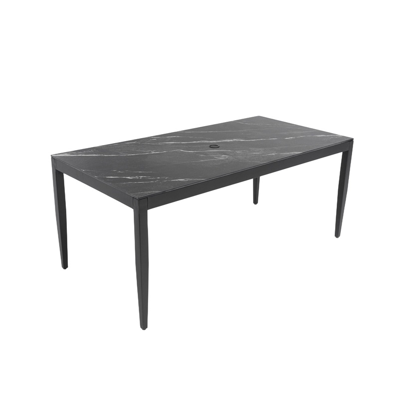 Outdoor Modern Patio Dining Table, Post Tapered Legs Seats 6, Weatherproof & Rust Free – Ember Black