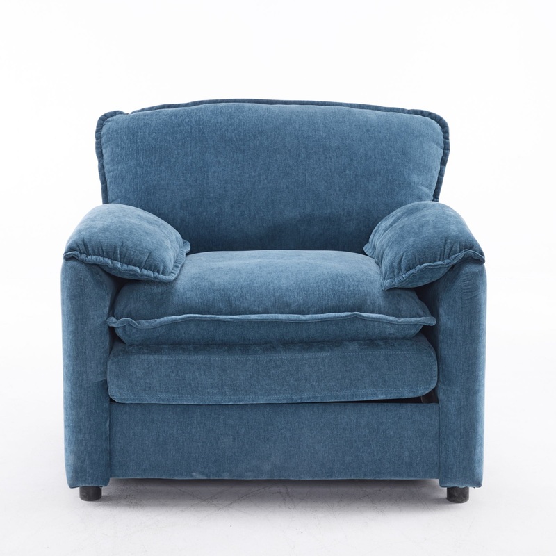 Oversized Reading Armchair With Thick Cushions, High Back Support – Blue