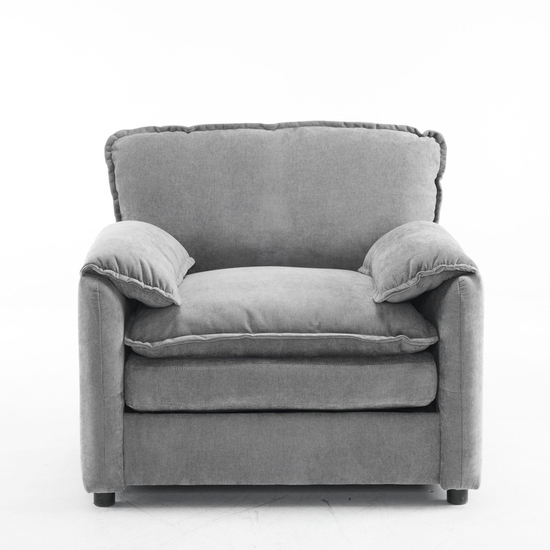Oversized Reading Armchair With Thick Cushions, High Back Support – Gray