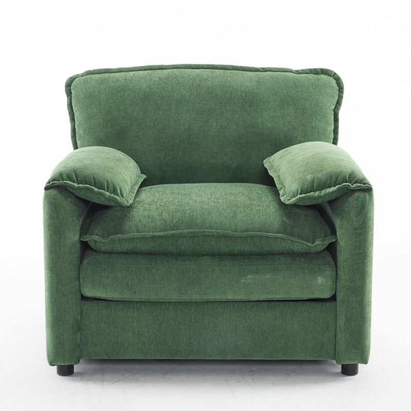 Oversized Reading Armchair With Thick Cushions, High Back Support – Green