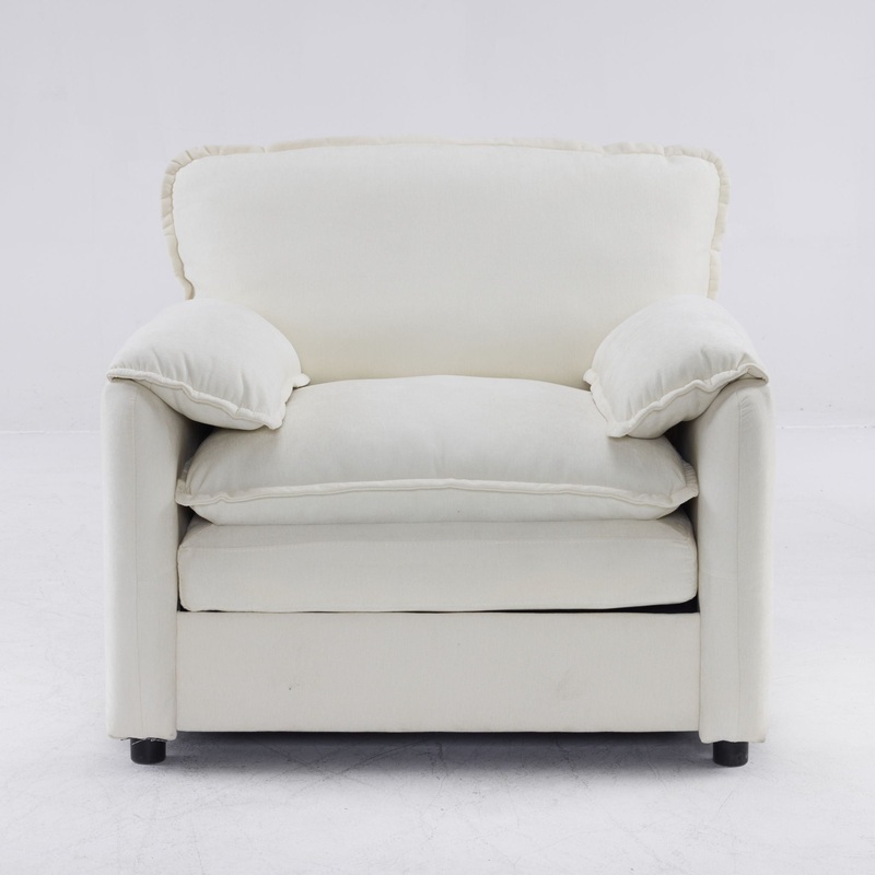 Oversized Reading Armchair With Thick Cushions, High Back Support – White