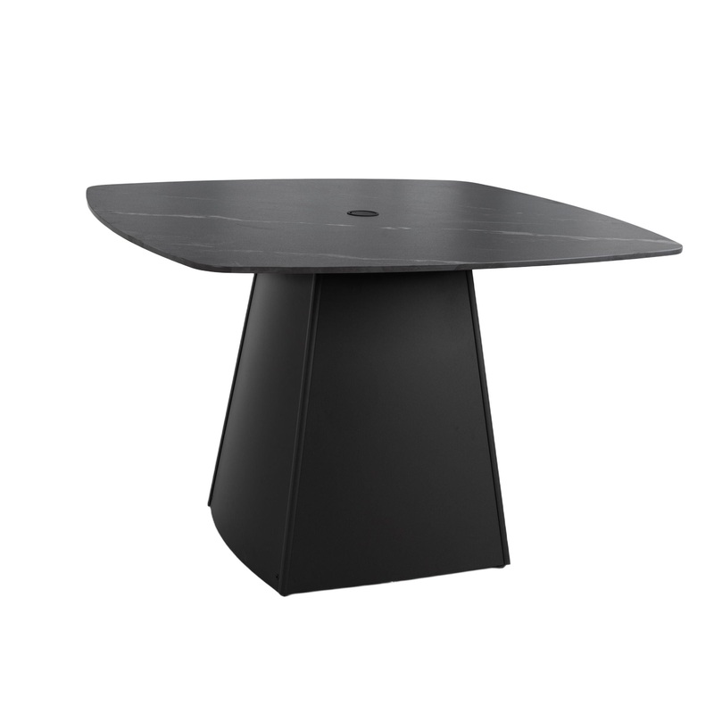 Rounded Square Outdoor Pedestal Dining Table – Ember Black