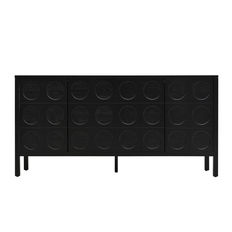 Stylish Storage Cabinet Sideboard With Unique Geometric Circle Door Design – Black