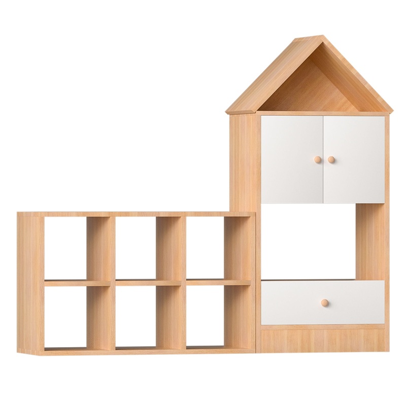Versatile Children’s Bookshelf With House Shaped Design, Multi Functional Storage