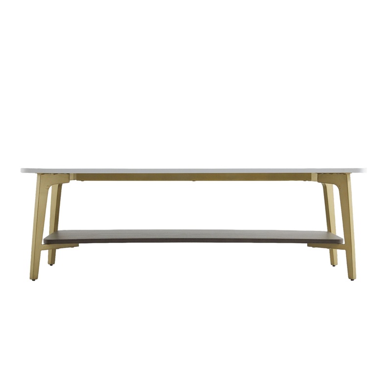 Coffee Table Rectangular Center Table For Living Room Open Space Side Table With Metal Frame – Golden / White