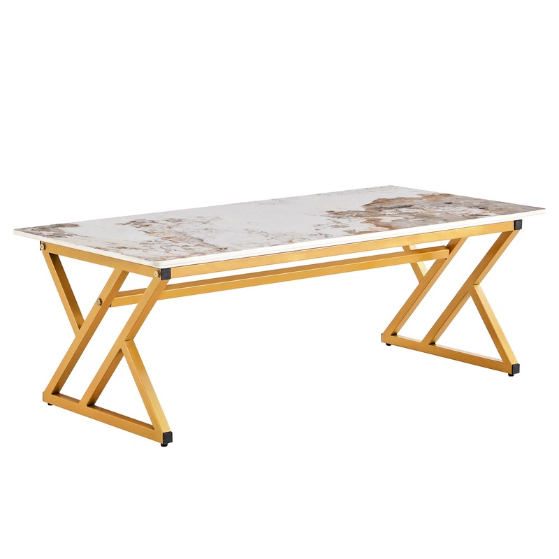 Coffee Table With A Natural And Smooth Marble Pattern On The Surface – Gold