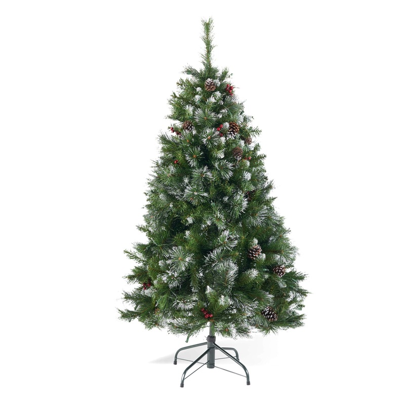 Glitter Bristle Mixed Hinged Tree With Berry And Pine Cones And 200 Cl, 407 Tips – Green