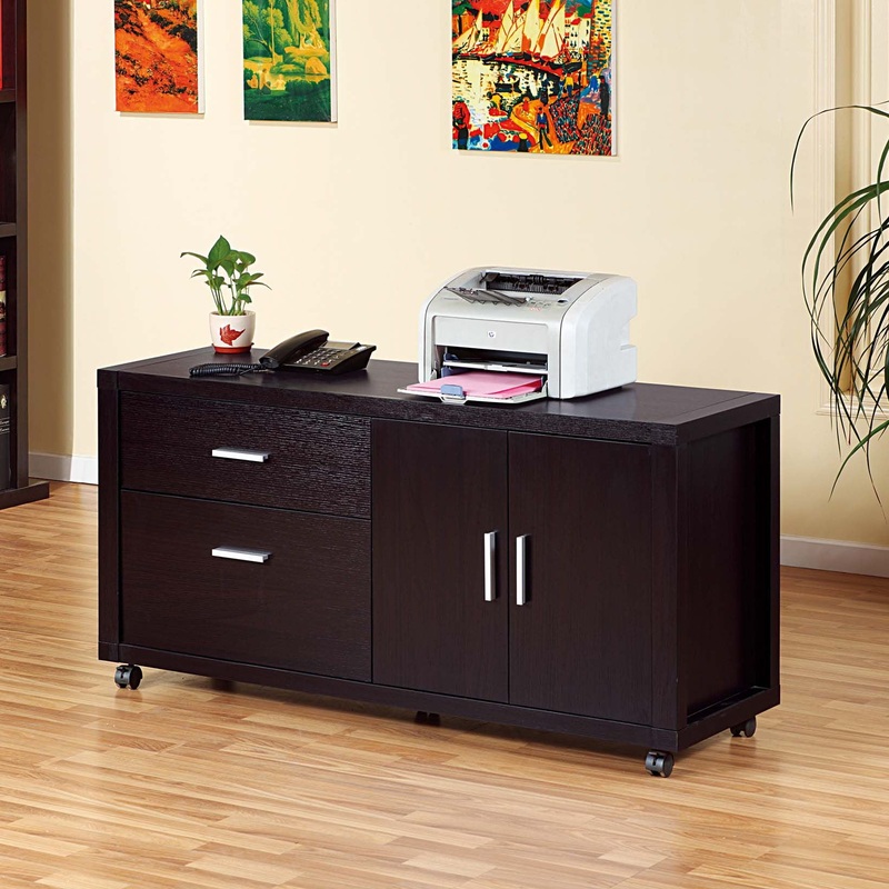 Home Office Mobile File Credenza With 2 Drawers, 2 Door Cabinet