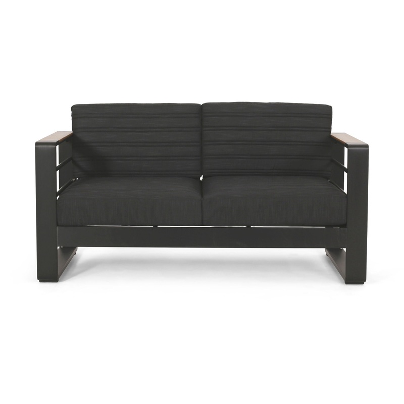 Loveseat With Slat Paneling And Aluminum Frame – Black