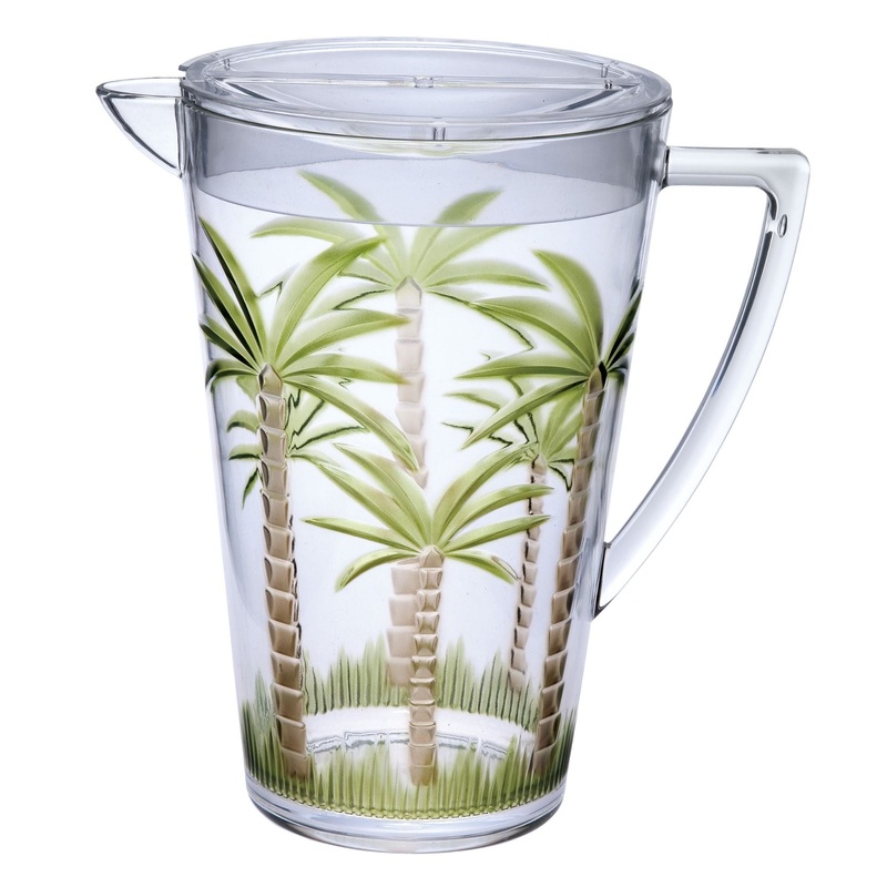 Unbreakable Plastic Water Pitcher With Lid, Palm Tree Design – Clear