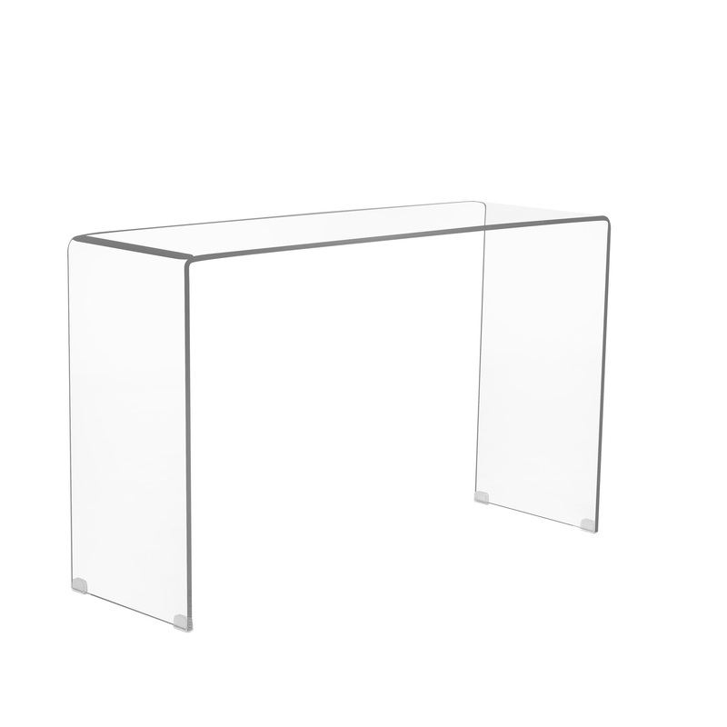 Elegant Transparent Tempered Glass Console Table With Rounded Edges, Modern Sofa Table – Clear