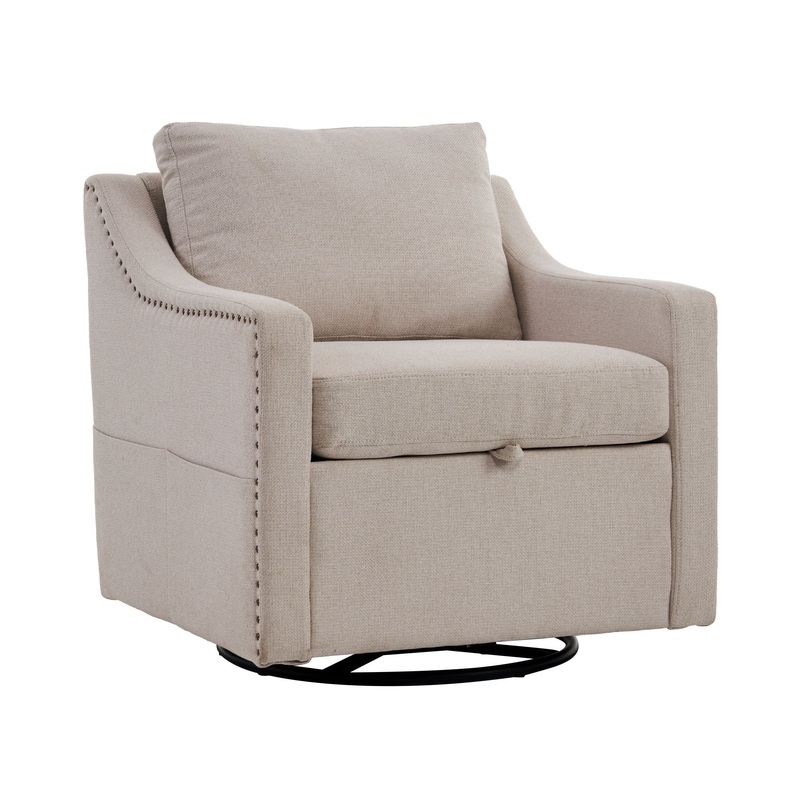 Linen Fabric 360 Swivel Accent Chair With Upholstered Back Pillow And Rivet Armrest